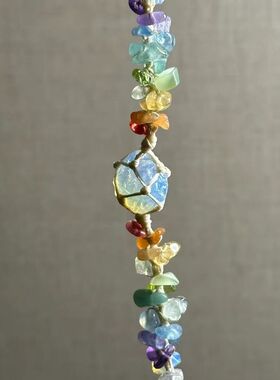 新款男女彩虹情侣合成水晶蛋白石原创手作可调节手链彩色碎石手绳