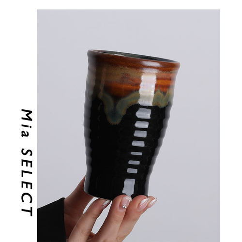 日本製 越前烧茶杯天目釉粗陶啤酒杯vintage中古杯六大古窑侘寂杯 - 图2