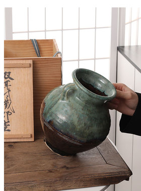 粗陶柴窑织部烧花瓶中古侘寂