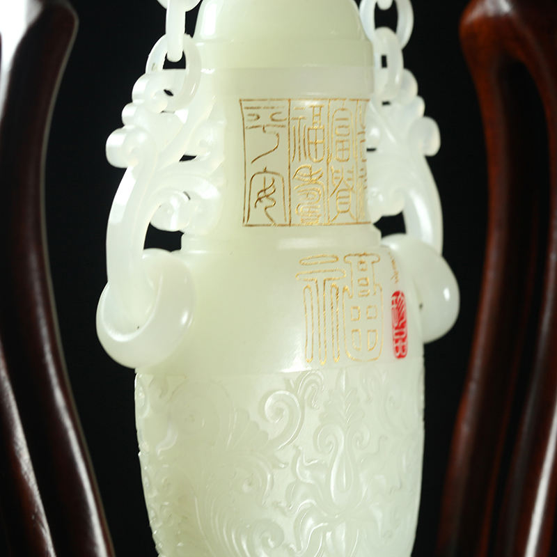 摆件 天然新疆和田玉白玉链子美人瓶家居装饰工艺品 正品 摆件 天然新疆和田玉白玉链子美人瓶家居装饰工艺品 正品