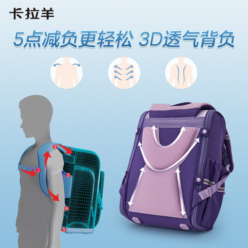 卡拉羊防下坠小学生大嘴轻便双肩包 卡拉羊双肩背包