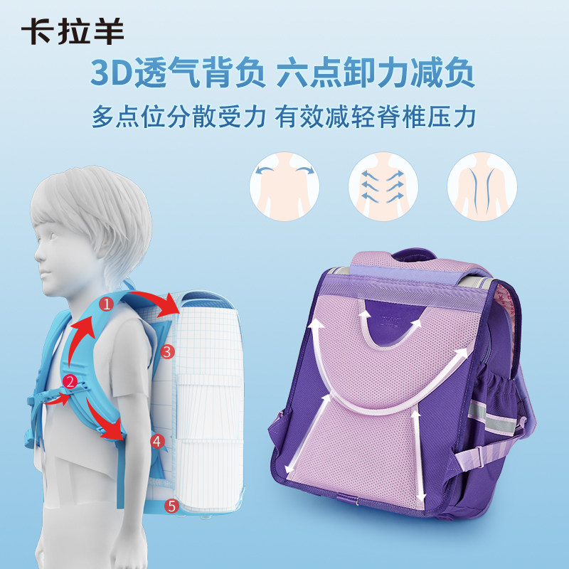 卡拉羊横版防下坠1-6年级双肩包 卡拉羊双肩背包