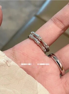 欧美中复古金属银色轻奢小众高端级设计感拉丝925纯银竹节戒指女