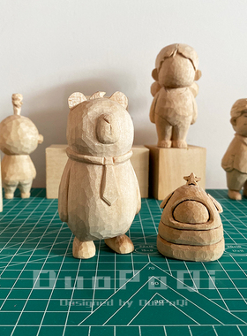 原木色木雕白胚素体DIY模型