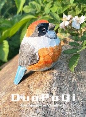 木雕小鸟diy装饰摆件纯手工