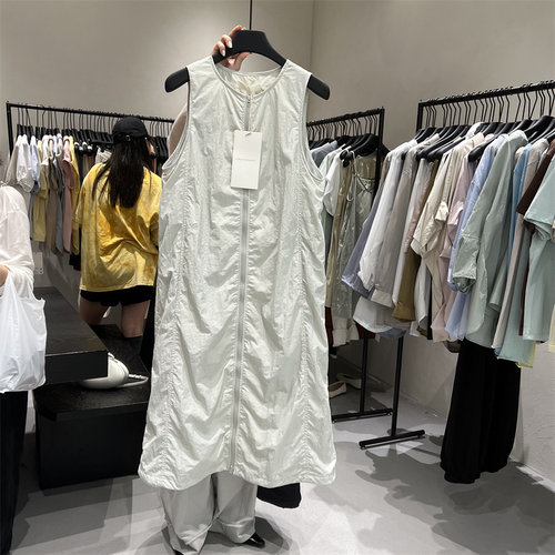 FN2024夏季新款圆领宽松拉链背心裙女休闲抽绳连体长裙连衣裙1151 - 图1
