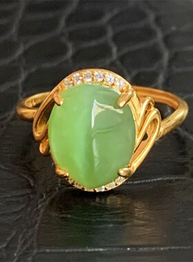 碧玉女和田玉925银镶嵌戒指饰品