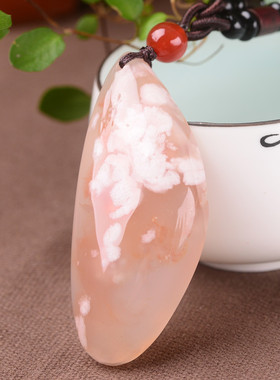 粉晶吊坠水滴樱花玛瑙男女毛衣链