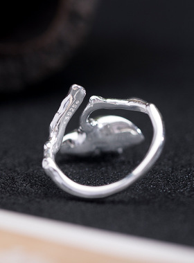 玉兰花指环s925银饰原创设计女