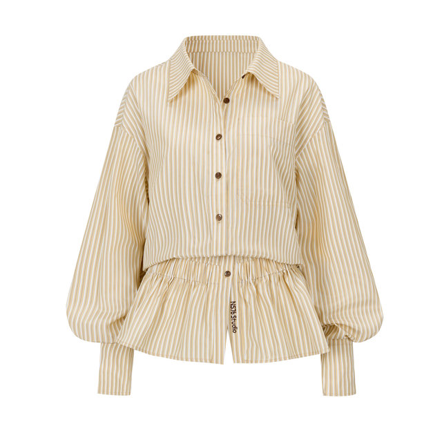 NS76 loose long-sleeved topstitched cotton button-down shirt