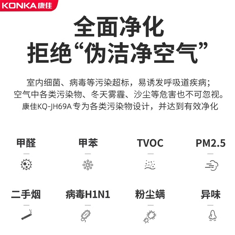 康佳空气净化器家用除甲醛房间负离子室内除烟宠物异味小型净化机 - 图0