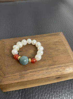 天然淡水珍珠  新中式  温润~天然翡翠红玛瑙戒指女 礼物国风