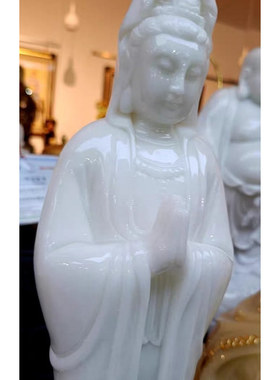 汉白玉观音合掌菩萨佛像站像家用南海观音摆件40CM