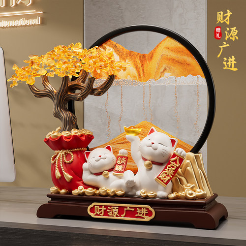 发财树流沙画招财猫摆件开业礼物店铺前台装饰品客厅乔迁新居礼物 - 图1
