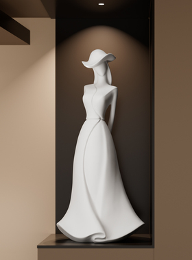 简约抽象人物艺术摆件高级感小众礼帽佳人展厅玄关壁龛雕塑装饰品