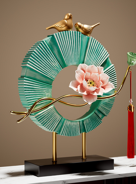 新中式荷花摆件高级感小众客厅玄关电视柜酒柜装饰品乔迁新居礼物