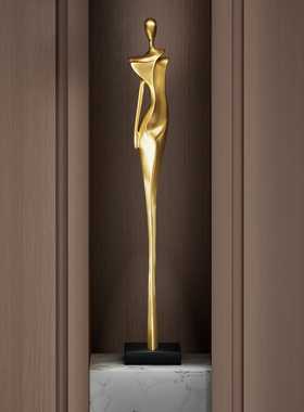 轻奢玄关柜摆件高级感竖高客厅酒店大堂装饰意式极简人物抽象雕塑