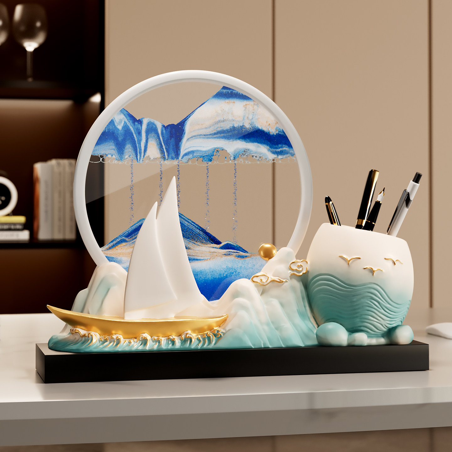 一帆风顺帆船笔筒流沙画摆件高级感办公室桌面送老师礼物2026新款,淘宝优惠券,粉丝福利购,淘宝优惠卷