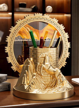 马到成功笔筒流沙画摆件客厅轻奢高档办公室装饰乔迁新居开业礼物