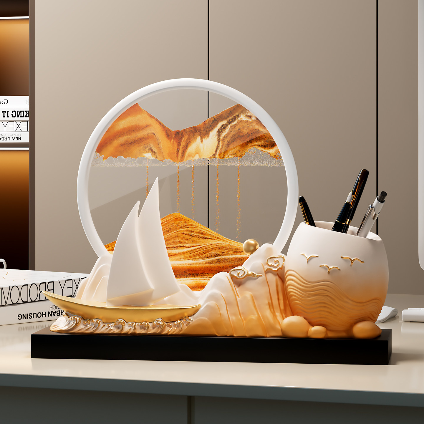 一帆风顺帆船笔筒流沙画摆件高级感办公室桌面送老师礼物2026新款,淘宝优惠券,粉丝福利购,淘宝优惠卷