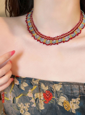 晗珞~玻璃编织可调节吊坠项链复古宫廷风毛衣链个性轻奢百搭项饰