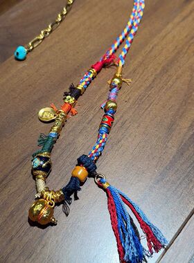 藏式手工编挂脖项链招财五彩文玩佛牌唐卡绳手工编织配挂绳民族风