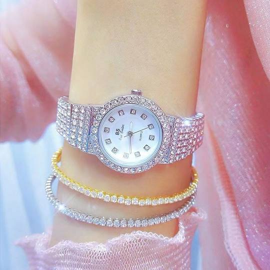 【下单就送手链】满天星女生手表时尚钢带小表盘满钻防水潮流女表