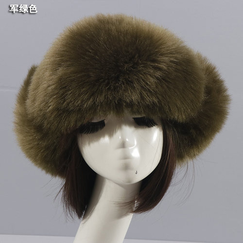 毛毛雷锋帽女加厚保暖毛球护耳帽子冬季加绒仿皮草狐狸毛白色棉帽 - 图1