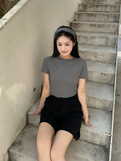 MEINS ຜ້າຂົນຫນູ Tencel ແຂນສັ້ນຂອງແມ່ຍິງ TN25NF2171