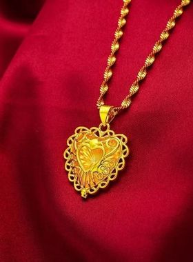 999真金项链24K璀璨心吊坠不掉色