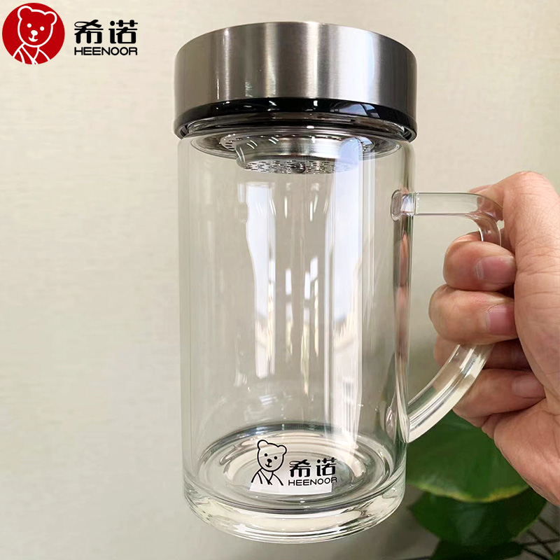 希诺单层玻璃杯带手柄茶杯2025新款泡茶杯带把手办公水杯赠茶巾 - 图3