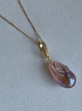 浓郁玫瑰 紫色天然巴洛克异形珍珠吊坠 双面极光  少女复古小众