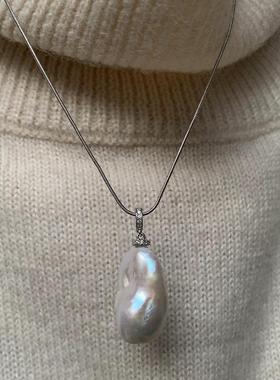 毛衣链百搭巴洛克珍珠925纯银