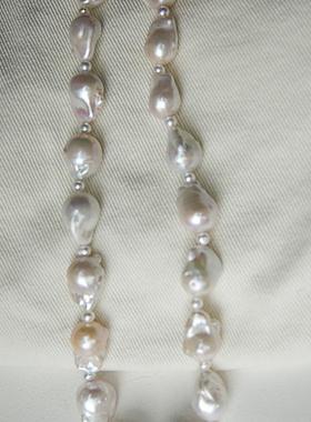 5A银蓝炫彩白 天然淡水珍珠项链巴洛克异形锁骨链颈链 小众 极光