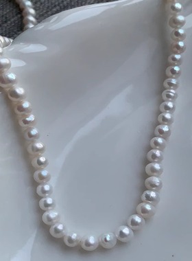 基础款百搭法式 近圆强光4-5mm天然淡水珍珠项链颈链锁骨链