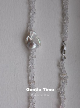 白水晶珍珠串珠锁骨链