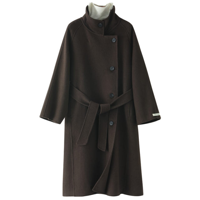 韩国立领双面羊绒大衣女中长款小个子2025年新款高端宽松毛呢外套