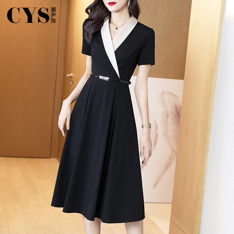 黑色西装赫本风连衣裙夏季小黑裙子 潮尹饰连衣裙