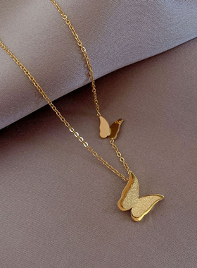 韩国网红2021新品ins项链女潮蝴蝶锁骨链钛钢不掉色气质颈链吊坠
