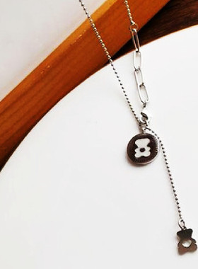 欧美钛钢设计感棋盘格套装两条装性冷淡风项链锁骨链叠戴毛衣链女