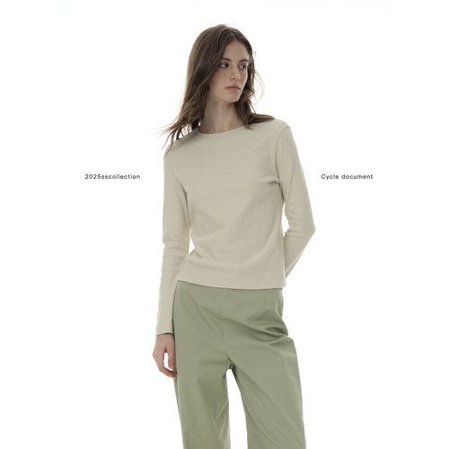 CycleDocument  强捻棉基础款仿真丝长袖T恤女春秋合身圆领打底衫 - 图2