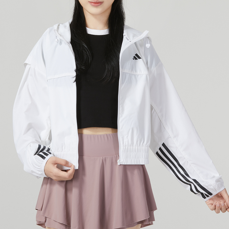 阿迪达斯adidas女装秋季新款梭织连帽防风夹克外套IL6976 IL6977-图1