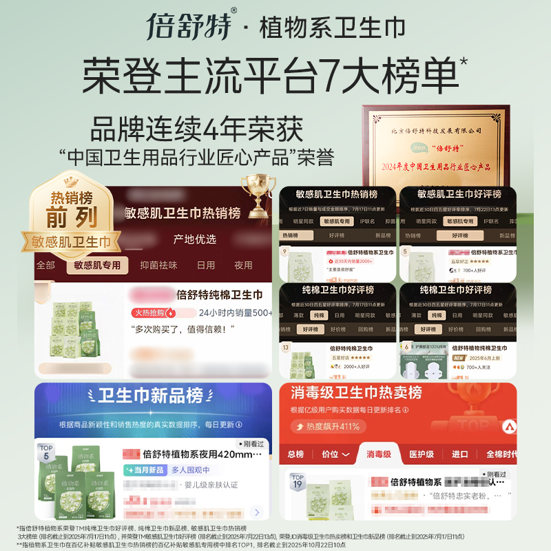 【送收纳箱】倍舒特医护级纯棉日夜组合敏肌卫生巾姨妈巾