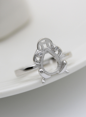 纯银戒指空托水滴形镶嵌绿松石