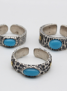 随形边角料复古做旧银戒指