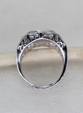 纯银云纹男士戒指空托