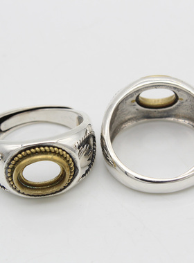 925纯银黄铜戒托镶嵌绿松石复古