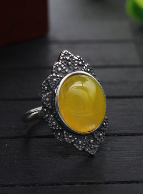 纯银复古风女款民族镶嵌琥珀戒托