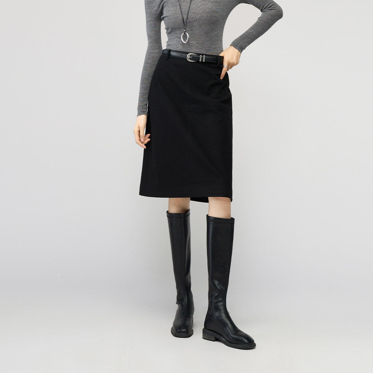 娅丽达高级气质黑色毛呢半身裙女冬季新款a字裙子羊毛小个子中裙,淘宝优惠券,粉丝福利购,淘宝优惠卷