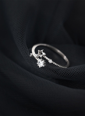 925纯银简约百搭个性气质五角星星镂空小众设计开口可调节戒指